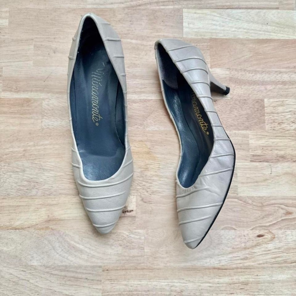 Vintage leather‎ pointed heel - taupe grey size 5.5 / 6 narrow!